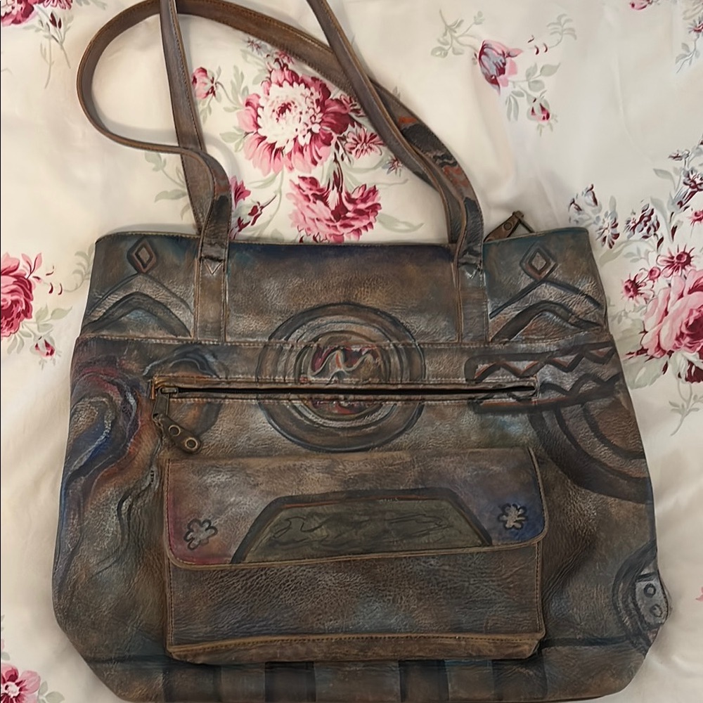 Jane Yoo Wearable Art Vintage Leather Tote Bag